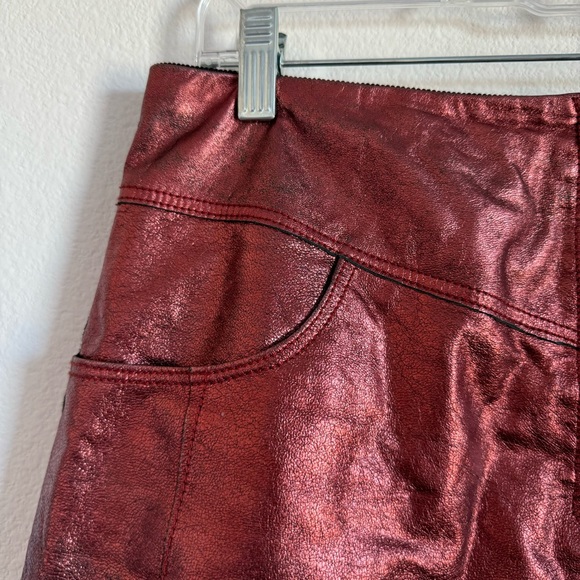 Sandro Red Metallic Sheep Leather Mini Skirt Size: 3 - Picture 10 of 14